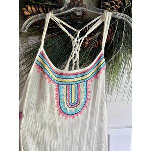 Cream crinkle type Aztec Patterned Halter Style Tank/Top/Spaghetti strap Top
